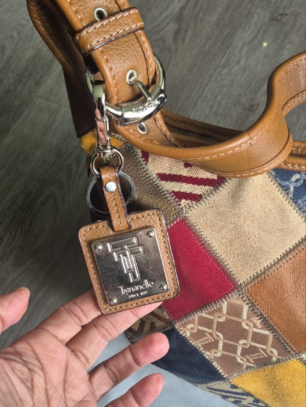 Tignanello Patchwork Multicolor Leather Shoulder Bag - Tan Strap - Picture 2 of 10